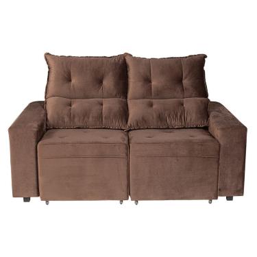 Imagem de Sofa Reclinavel 2 Lugares 1,80m Qatar Veludo Marrom com 4 Posicoes Espuma D23 para Sala de Estar