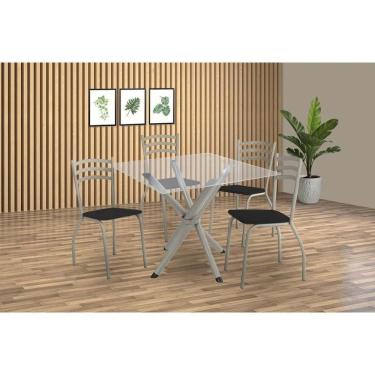 Imagem de Kit 4 Cadeiras Sala Jantar Volga C- Tampo De Vidro 90cm E 4 Cadeiras Portugal Niquel - Courano Preto - Kappesberg
