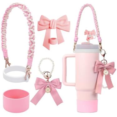 Imagem de Acessórios decorativos para garrafa de água esportiva Stanley Cup Tumblers Essentials Cup Strap and Flower Jewelry Charms Set para 400 ml, 850 g, 1,134 g