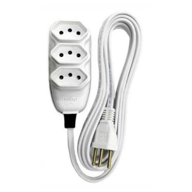 Imagem de Extensão Compacta 2P+T Branca 10A - 250V Com 3 Metros (17991) - Ilumi