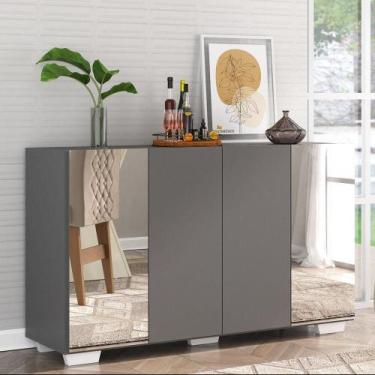 Imagem de Aparador Buffet Com Espelho e Pés Vegas Grafite Branco - MULTIMOVEIS