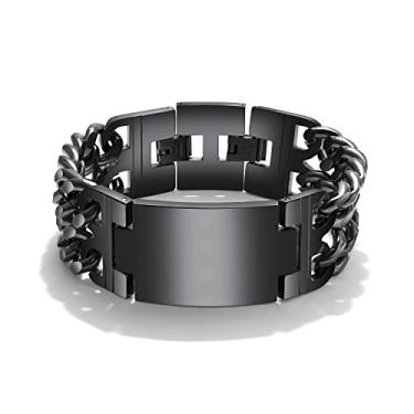 Imagem de Rockyu Pulseira masculina de prata com cruz de 21 cm de aço inoxidável, placa de 1,27 cm com cruz gravada, unissex, estilo Kihei, acessório moderno para presente de aniversário