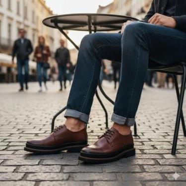 Imagem de Sapato Derby em Couro Legítimo Premium de Luxo Estilo Tratorado-Masculino