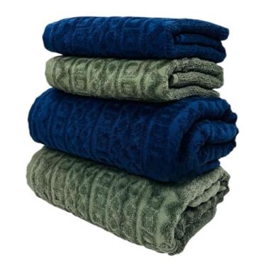 Imagem de Toalha de Banho Gigante, Jogo/Kit 4 Toalhas (2 Banho + 2 Rosto) Macia Algodão Luxo Barra Aveludada Alta Absorção(Marinho + Verde Musgo)