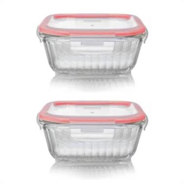 Imagem de 2 Potes Herméticos Canelados Vidro Quadrado 320Ml Com Tampa