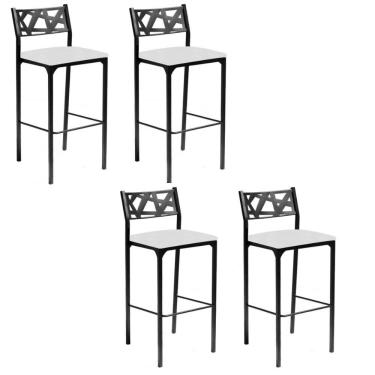 Imagem de Kit 04 Banquetas Alta Com Encosto Luiza Gourmet Para Balcão Cozinha Suede Branco - Aurora Line