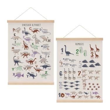 Imagem de Cabide de pôster alfabeto gráfico de números de dinossauro, decoração de parede com gráfico ABC, pôsteres de aprendizagem infantil, pôsteres educativos suprimentos para escola doméstica, presentes de