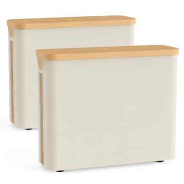 Imagem de JOLLYIN Cesta de armazenamento de papel higiênico com tampa de bambu, suporte de papel higiênico com armazenamento para até 9-12 rolos, organizadores de armazenamento de banheiro com fundo