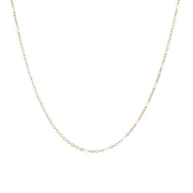 Imagem de Nawflue Corrente de ouro feminina banhada a ouro 18 K, colar delicado com contas de satélite, corrente de aço inoxidável, elos cubanos, corrente de ponto fino, joia de ouro simples, One size, Aço