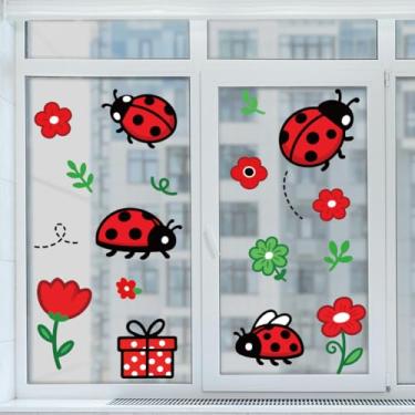 Imagem de Peacoblue Adesivo adesivo adesivo de janela estática dupla face para janelas de carro de vidro grandes, 1 folha de joaninhas e flores 120 cm x 30 cm à prova d'água removível para decoração de sala de