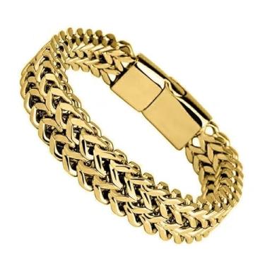 Imagem de Pulseiras masculinas com fecho de aço inoxidável, corrente masculina, pulseira de elos de fecho resistente, pulseiras masculinas de metal, Large, Liga metálica, Sem Pedra Preciosa
