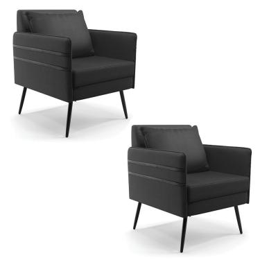 Imagem de Kit 02 Poltronas Corino Pés Palito De Ferro Preto Preto