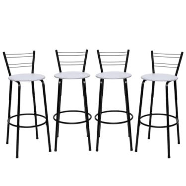 Imagem de Banqueta Altas Flórida Estrutura Preta 70cm Para Balcão Cozinha, Bar, Bistrô, Americano Kit 04 Unidades - Itagold (Branco)