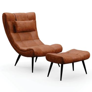 Imagem de Kit Poltrona E Puff Para Sala De Estar Com Almofada E Pés Palito Lord Sintético Nozes - Ibiza