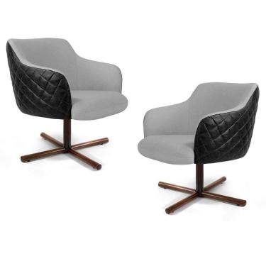 Imagem de Kit 2 Poltronas Decorativas Base Giratória Xis Jade Corano C-05 Linho D-315 Cinza Claro - Domi