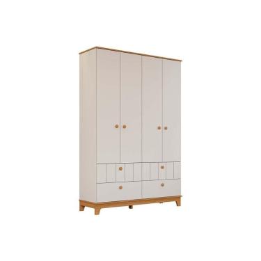 Imagem de Guarda Roupa Infantil C/ 4 Portas E 4 Gavetas Biscoito Off White/nature - Permóbili Baby