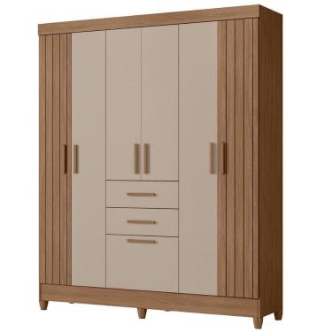 Imagem de Guarda Roupa Casal 7p 165 Cm Malta Carvalho Fendi Friso Moval