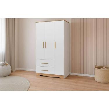 Imagem de Guarda Roupa Infantil C/ 3 Portas E 2 Gavetas Popy Retrô Branco/amendoa - Peroba