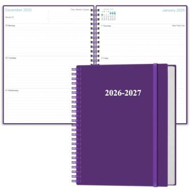 Imagem de Agenda 2026-2027 - Agenda semanal e mensal de 18 meses de janeiro de 2026 a junho de 2027, planejadores 2026-2027 com fecho elástico, bolso interno, 21,6 cm x 28 cm, roxo