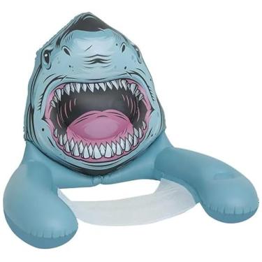 Imagem de Boia Inflável com Design de Animais para Piscina, Praia e Lago,Poltrona Flutuante Infláve, Porta-Copos e Alças, Flutuante Recreativa em 3 Modelos: Tubarão, Gato e Tubarão Azul (Tubarão azul)