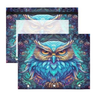 Imagem de Blueangle Bolsa de lápis de coruja neon para fichário de 3 anéis, 2 pacotes com bolsa de lápis com janela transparente para documentos com zíper para escritório (207)
