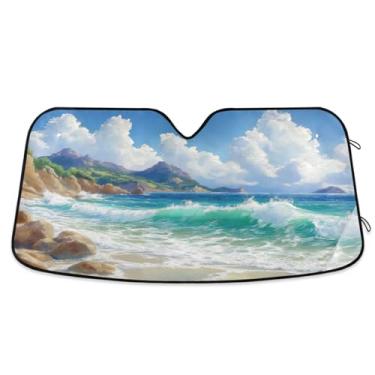 Imagem de Blueangle Pára-brisa de carro com pintura a óleo do oceano tropical, protetor solar para carros - proteção UV dobrável, ajuste universal 139,7 x 70,1 cm protetor de para-brisa frontal (554)