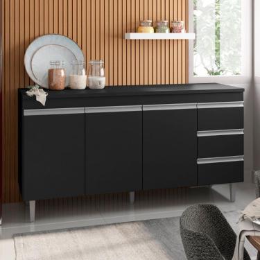 Imagem de Balcao De Cozinha Virginia 3pt 1,60m Preto Fosco