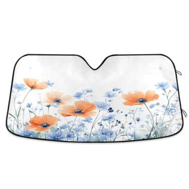 Imagem de ATTX Aquarela flores silvestres pára-brisa carro para-sol 134.6 cm x 59.7 cm protetor solar universal com proteção UV, para-sol dobrável auto janela frontal para Sedans SUVs caminhões #415