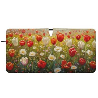 Imagem de Blueangle Pára-brisas com pintura de flores coloridas - 149.9 cm x 76.2 cm dobrável carro janela frontal blocos para-sol raios UV viseira de sol (236)