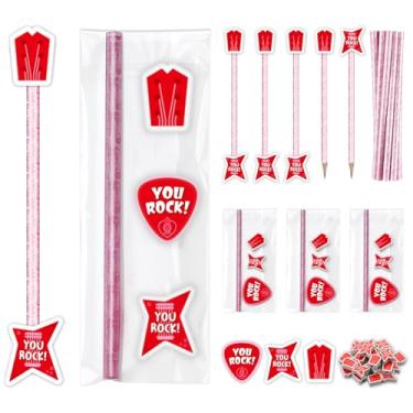 Imagem de Gersoniel 16 Sets Valentine's Day Pencils with Guitar Shaped Erasers Valentine's Day Exchange and Gifts Guitar Themed Pencils with Cards for Bag Filler Gift Prize Party Favor Exchange Classroom Reward