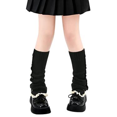 Imagem de Polainas para mulheres, meninas, estilo japonês, lolita, meias longas de malha kawaii, meias góticas Harajuku, cobertura de perna, Botões F pretos, Tamanho Único