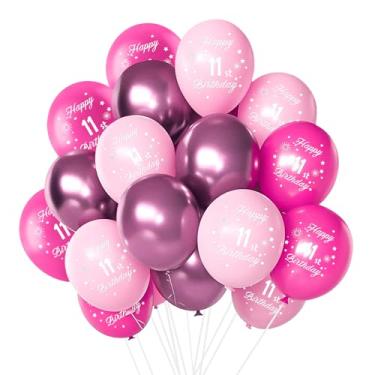 Imagem de Yiran Balões de feliz aniversário de 11 anos, suprimentos de decoração de festa de aniversário rosa rosa, 15 peças, confetes de látex de 30 cm, número 11 balões para mulheres e meninas