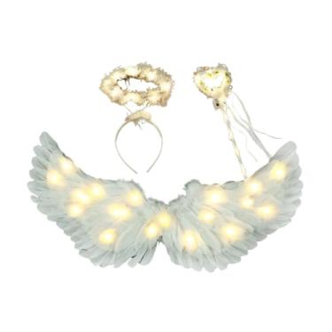 Imagem de MotiveTech Asas de anjo em LED e asas de fada Cupido para brincadeiras criativas e casamentos infantis, S Warm Light 3pieces