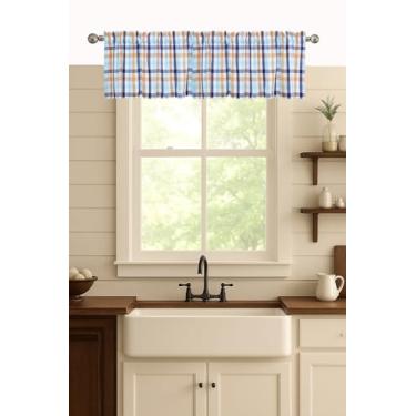 Imagem de HEIRLOOM COMFORT Conjunto de cortinas de cozinha xadrez Gingham - 2 camadas 66 x 91 cm e saia 137 x 45 cm, bolso de haste, cortinas de janela semitransparentes para cozinha, banheiro, sala de estar