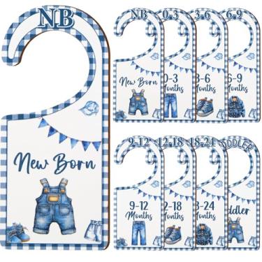 Imagem de CORNER LACE Divisórias de armário de bebê, 8 peças, com tema de jeans, cabide/organizador de roupas de madeira dupla face, de recém-nascido a criança, jeans azul, decoração de berçário, chá de bebê