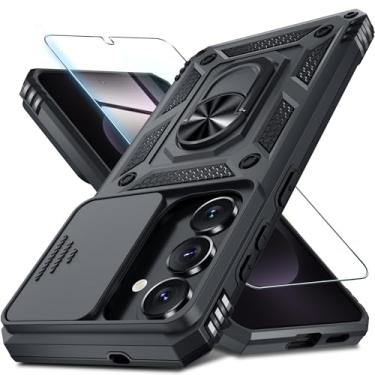 Imagem de Janmitta Compatível com Samsung Galaxy S26 Capa de lente de câmera deslizante embutida + protetor de tela + suporte de anel de dedo, capa de telefone de corpo inteiro resistente à prova de choque