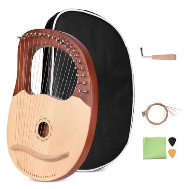Imagem de Harpa de Lyra com 19 Cordas Instrumento Corda Madeira Sólida Padrão Guirlanda Bolsa Armazenamento Chave Afinação Pano Li