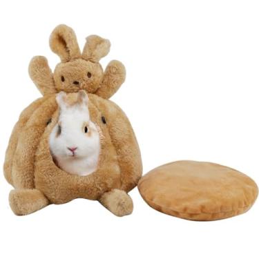 Imagem de Copfeu Esconderijo de coelho com almofada de algodão lavável removível, casa de hamster e esconderijo de lã de porquinho-da-índia para furão, chinchila, esquilo, esconderijo de animais pequenos