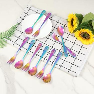 Imagem de Conjunto de talheres de aço inoxidável 410 peças de garfo e colher, utensílios ergonômicos, urso de desenho animado, talheres fofos e laváveis na lava-louças