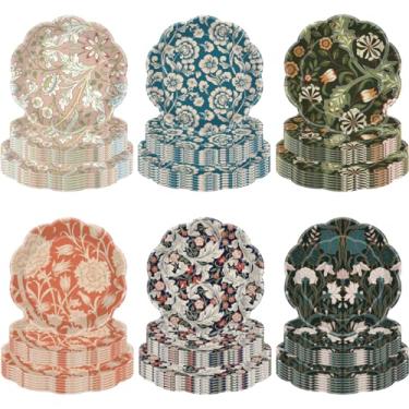 Imagem de Glazeal Pratos de papel florais vintage 96 peças com 6 padrões, conjunto de louça descartável de 2 tamanhos de 17,8 e 23,8 cm para chá de chá, chá de bebê, chá de panela, decorações de casamento