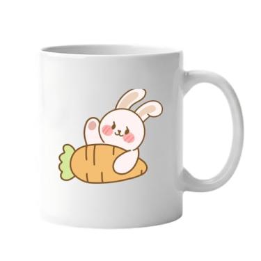 Imagem de Caneca de Cerâmica Branca com Estampa de Coelho e Cenoura, Design Kawaii (2, Branco, Pequeno)