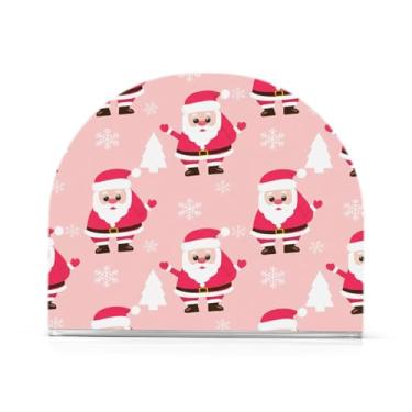 Imagem de JUZIHAI Porta-guardanapos de Natal com padrão de Papai Noel rosa para mesa, dispensador de guardanapo de acrílico, suporte de lenços independente de mesa para cozinha, jantar, bar, festa, decoração de