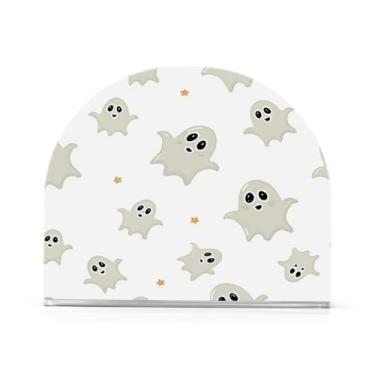 Imagem de JUZIHAI Suporte de guardanapo de Halloween Boo para mesa dispensador de guardanapo de acrílico para mesa suporte de lenços independente para cozinha sala de jantar bar festa decoração de casa