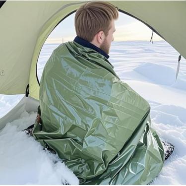 Imagem de Cobertores de emergência, equipamento isolado de emergência de sobrevivência ao ar livre, cobertor térmico com isolamento térmico Mylar, perfeito para acampamento, caminhada, corrida, maratona