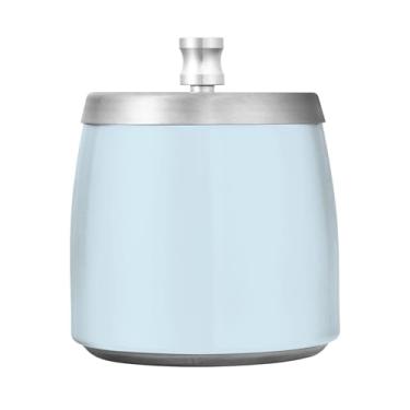 Imagem de Qilmy Cinzeiro de aço inoxidável azul acinzentado pálido com tampa - Cinzeiro de cigarro à prova de vento sem cheiro sem fumaça para casa, escritório, carro, pátio, varanda (uso interno e externo)