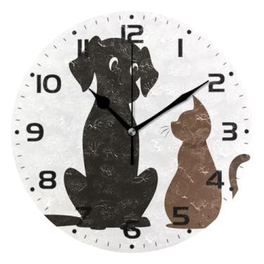 Imagem de JUZIHAI Relógio de parede redondo para gatos e cães, silencioso, sem tique-taque, operado por bateria, fácil de ler, relógio decorativo de parede para casa, cozinha, sala de estar, quarto, escritório