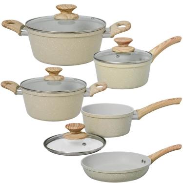 Imagem de Jogo de Panelas Antiaderente Cerâmica de Indução 5 Peças Viena Bege Orgânica - Casambiente