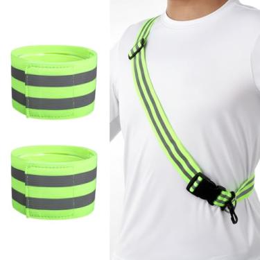 Imagem de FNANJWQ Faixa refletiva para caminhar à noite, equipamento de corrida refletivo de alta visibilidade, cinto de segurança para caminhada noturna para homens e mulheres, equipamento de segurança com 2