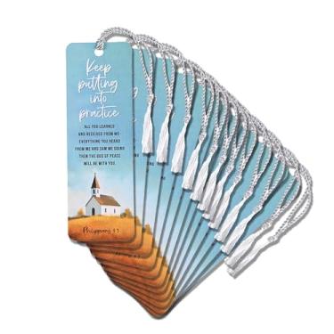 Imagem de Dicksons Marcador de livro com borla cristã inspiradora para livros, estudo da Bíblia, diários 5 x 15 cm cartolina para prática pacote com 12