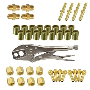 Imagem de TWSupply Kit de reparo de mangueira de solda ID de 1/10.2 cm – Acessórios de tamanho "B" de tocha dupla (9/40.6 cm-18) com crimpador - acoplamentos, bicos, emendas, virolas e porcas